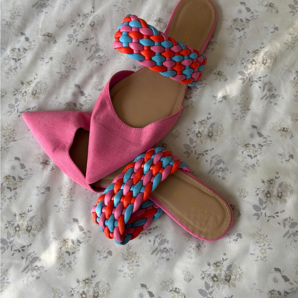 Shoe Dazzle Pink and Multicolor Braided Sandals